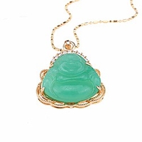 luck happy green jade buddha pendant aaa cz laughing buddha statue necklace pendant (18k gold plated)