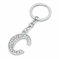 lucky letter(a-z) crystal rhinestone keychain key chain sparkling key ring charm purse pendant handbag bag decoration holiday gift (silver-k)