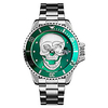 luminous 3d skull watch 30m waterproof steel quartz wrist watch for men (green-silver)