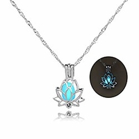 luminous lotus pendant necklace,  hollow flower lockets necklace (azure)