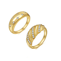 lureme 2PCS 18K Gold Plated Cubic Zirconia Chunky Dome Ring Set Star Dome Ring Croissant Ring for Women miniinthebox