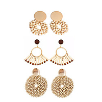 lureme 3 Pairs Geometric Wooden Earrings Boho Statement Earrings for Women African Earrings Jewelry miniinthebox
