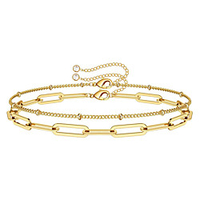 lureme Gold Bracelets for Women Dainty 14K Gold Plated Layered Bracelet Beads Chain Bracelet Ppaperclip Evil Eye Heart Turtle Circles Charms miniinthebox