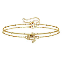 lureme Gold Bracelets for Women Dainty 14K Gold Plated Layered Bracelet Beads Chain Bracelet Ppaperclip Evil Eye Heart Turtle Circles Charms miniinthebox