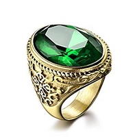 luxury engraved 316 stainless steel male rings with green cz cubic zirconia jewelry accessories
