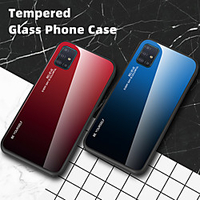 Luxury Gradient Tempered Glass Phone Case For Samsung Galaxy A91 A81 A50 A01 A51 A71 A90 5G A80 A70 A60 A40 A30 A20 A10 A20e Shockproof Back Cover Soft TPU Silicone Edge Protection