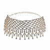 luxury rhinestones tassel wide choker,  crystal necklace for women girls (gold)