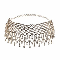 luxury rhinestones tassel wide choker,  crystal necklace for women girls (gold)