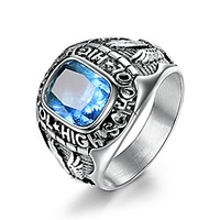 luxury stainless steel crystal rings for men engraved high school flying eagle size 9