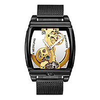 luxury transparent mens automatic steampunk skeleton self winding mechanical leather dress wristwatches