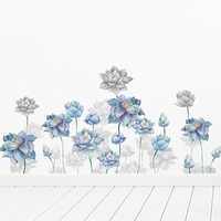 Magic Blue Ink Lotus Bedroom Childrens Room Living Room Background Decoration Removable Stickers miniinthebox
