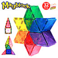Magnetic Blocks Magnetic Tiles Building Bricks 32 pcs Creative Geometric Pattern Color Gradient Building Toys All Boys