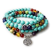 mala beads, turquoise tree of life tibetan prayer beads healing gemstone 7 chakra necklace bracelet(turquoise, tree3)