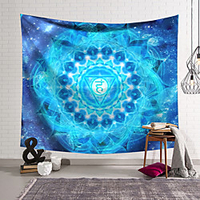 Mandala Bohemian Wall Tapestry Art Decor Blanket Curtain Hanging Home Bedroom Living Room Decoration Boho Hippie Polyester Fiber Blue Lotus Geometric Symmetrical Pattern Orchid Pavilion Design