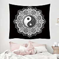 Mandala Bohemian Wall Tapestry Art Decor Blanket Curtain Picnic Tablecloth Hanging Home Bedroom Living Room Dorm Decoration Boho Hippie Polyester Fiber Mandala Tai Chi Black and White