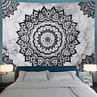 Mandala Bohemian Wall Tapestry Art Decor Blanket Curtain Picnic Tablecloth Hanging Home Bedroom Living Room Dorm Decoration Boho Hippie Psychedelic Floral Black Flower Lotus Views