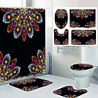 Mandala Pattern Printing Bathroom Shower Curtain Leisure Toilet Four-Piece Design