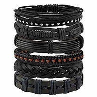 manfnee 6pcs leather braided bracelet cuff wrap wristband for men women adjustable