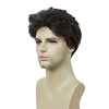 Manly Short Brown Black Fluffy Natural Wave Full Bang Capless Heat Resistant Fiber Synthetic Wig For Men Father