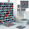 Marine Life Printed Bathtub Curtain Liner Covered With Waterproof Fabric Shower Curtain For Bathroom Home Decoration With Hook Floor Mat And Four-piece Toilet Mat