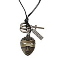 Mask Pattern Cow Leather Necklace