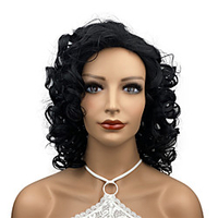 Medium Lengte Golvend Golf Krullend Hittebestendige Synthetisch Haar Pruiken Voor Vrouwen Meisjes Met Pony Feestavond Out Black miniinthebox