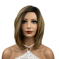Medium Lengte Rechte Hittebestendige Synthetisch Haar Pruiken Voor Vrouwen Meisjes Party Ombre Golden Blonde Met Donkere Wortels miniinthebox