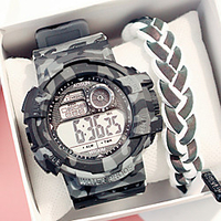 Men and Women Sport Watch Quartz Outdoor Chronograph Digital Blue Green Gray / One Year / Silicone / Large Dial