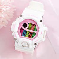 Men and Women Sport Watch Quartz Outdoor Water Resistant / Waterproof Digital WhitePink White Black / One Year / Rubber / Calendar / date / day / Noctilucent / Large Dial