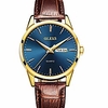 men brown leather watch, men dress watch casual fashion quartz analog wrist watch, date day watches for men, waterproof rose gold man watch, stainless steel leather blue dial watches luminous