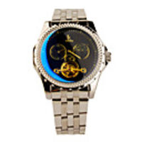 Men Stainless Steel Automatic Tourbillon Moonphase Watch Blue