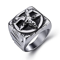 men stainless steel rings baphomet goat devil pentagram shar punk jewelry size 8