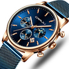 men watch fashion business chronograph waterproof watch with mesh srtap rose blue