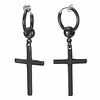 men women black steel bead huggie hinged hoop ear cuff clip earring long dangling cross non-piercing
