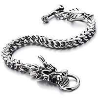 mens biker stainless steel dragon curb chain bracelet toggle clasp gothic style 8.9 inches