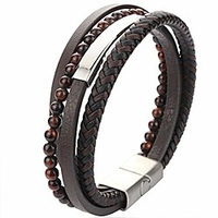 mens bracelet leather braided bracelet with magnetic clasp leather bracelet for men (brown braided leatheramp; beads)