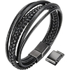 mens bracelet men`s braided leather bracelet multilayer fashion wrist cuff bangle black - (7.67)