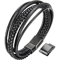 mens bracelet men`s braided leather bracelet multilayer fashion wrist cuff bangle black - (7.67)