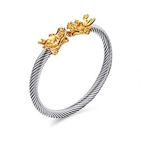 mens bracelet stainless steel double heads dragon twisted wire viking cuff bangle adjustable (goldamp;silver)