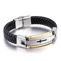 mens bracelets titanium steel crucifix silver black gold leather bracelet for men