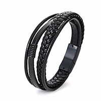 mens cowhide multi-layer braided leather bracelet bangle with magnetic clasp cowhide