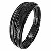 mens leather bracelet – classic handmade multi-layer leather braided black cuff bracelet with engraved magnetic clasp free jewelry gift boxed (20.5)