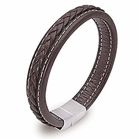 mens leather bracelet stainless steel magnetic clasp braided genuine leather bracelet for men,  black and brown (brown,  8.3)…
