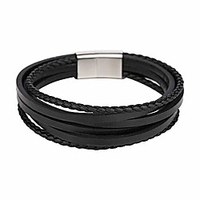 mens leather bracelet with magnetic stainless steel clasp cowhide multi-layer braided leather mens bracelet