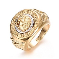 mens lion head rings 18k yellow gold plated vintage signet rings for men pinky ring