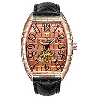 mens luxury mechanical watch fashion black leather rectangle watch casual automatic watches for men cool (rose gold)