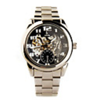 Mens Mechanical Wrist Watch Luminous Black Silvery