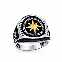 mens nautical boat wheel rose viking compass signet ring for men black 14k gold plated 925 silver handmade in turkey