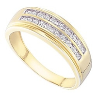 mens round diamond wedding band solid 14k yellow gold anniversary ring two row channel set fancy 1/4 ctw