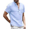 mens short sleeve linen henley shirt summer casual banded collar beach t shirts lightweight plain tops sky blue miniinthebox